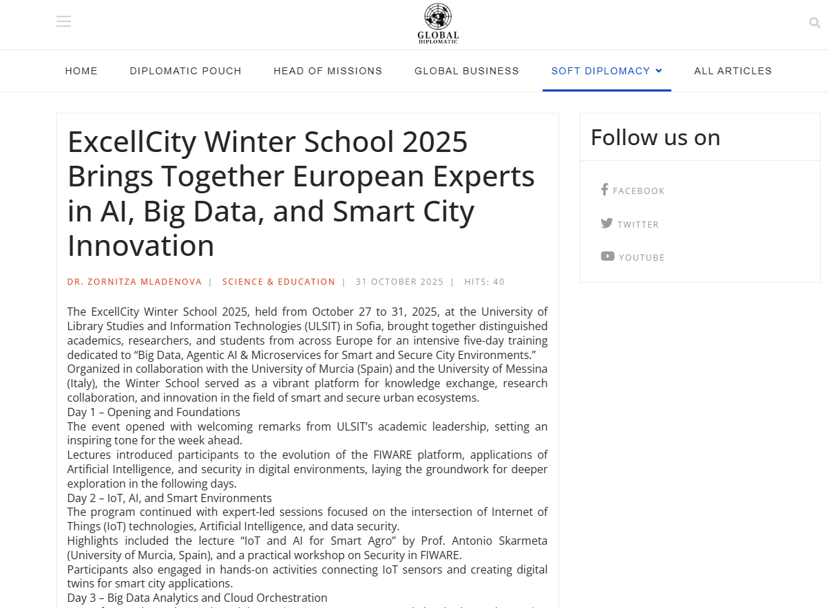 https://globaldiplomatic.org | ExcellCity Winter School 2025 Brings Together European Experts in AI, Big Data, and Smart City Innovation